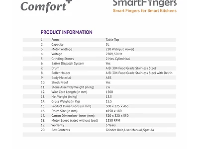 Image of SmartFingers Comfort and 3L Table Top Wet Grinder - 7