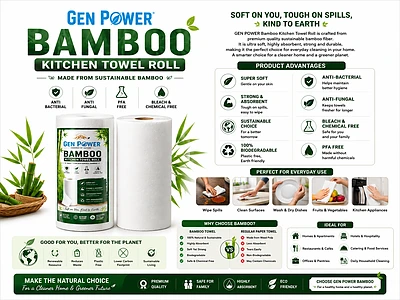 Image of GEN POWER Bamboo Kitchen Towel Roll - 2